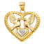 14k REAL Two Tone Gold Doves and Heart Charm Pendant PT1499-Joyeria Oro Fino 14K