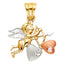 14k REAL Tri Color Gold CZ Cupid Charm Pendant PT1557-Joyeria Oro Fino 14K