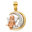 14k REAL Tri Color Gold CZ Cupid Charm Pendant PT1558-Joyeria Oro Fino 14K