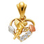 14k REAL Tri Color Gold CZ Cupid Charm Pendant PT1559-Joyeria Oro Fino 14K